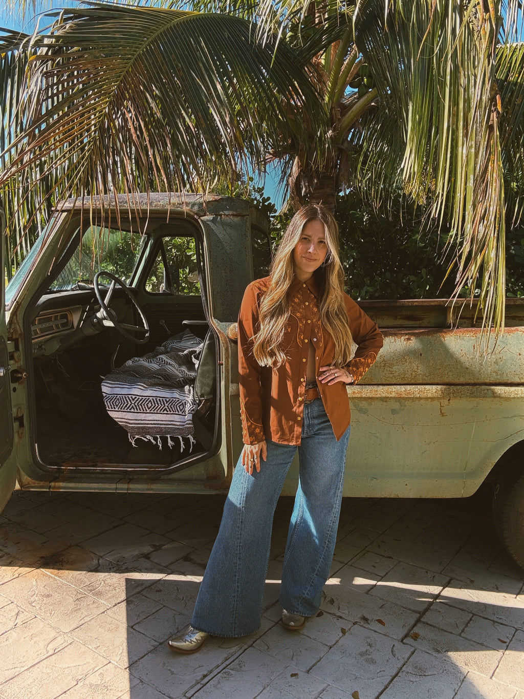 John Wayne Western Pearl Snap Button Up Top In Brown