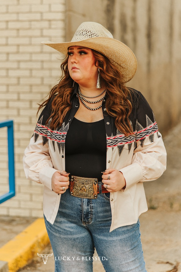Saddie's Aztec Pearl Snap Plus Size