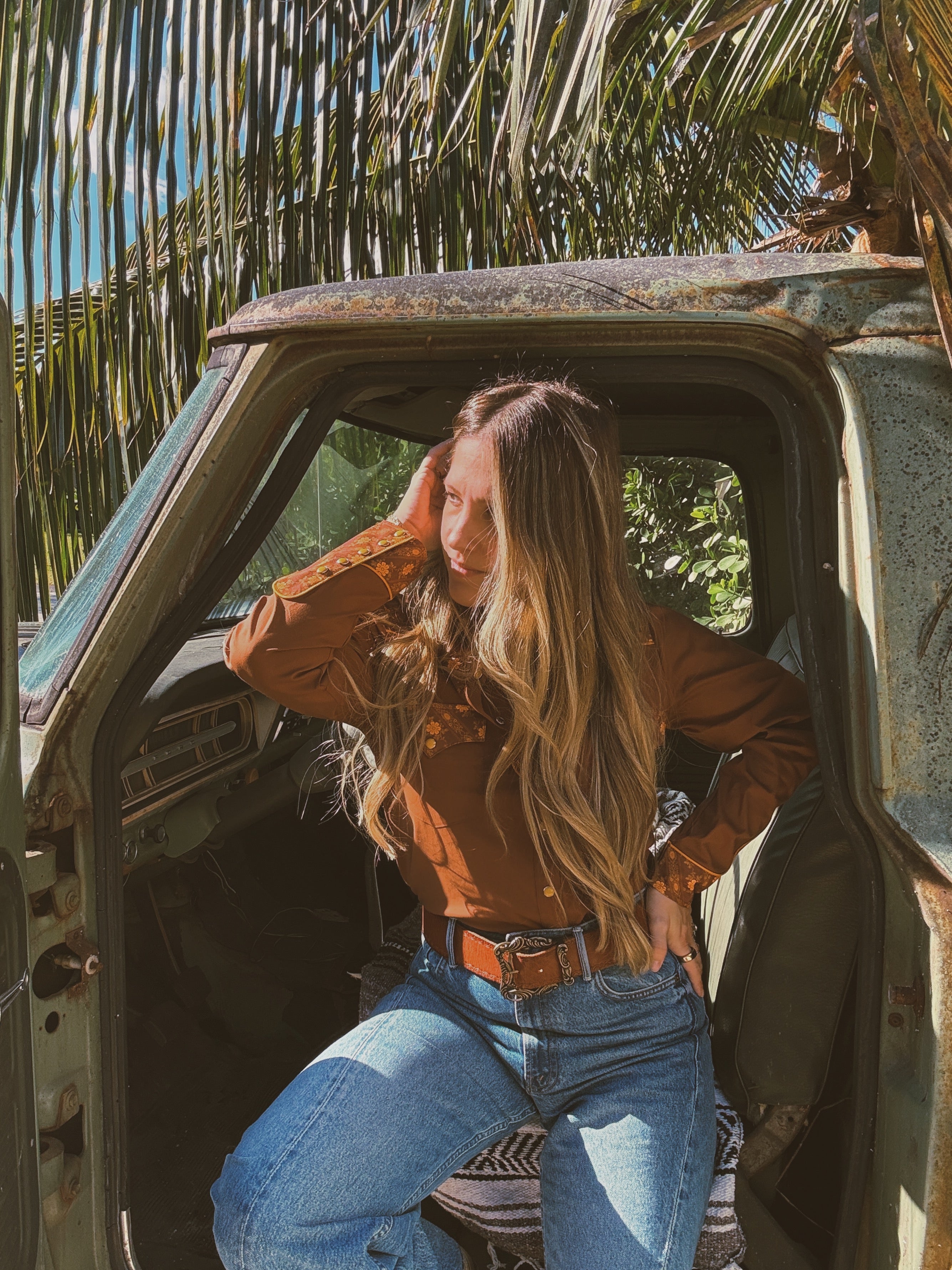 John Wayne Western Pearl Snap Button Up Top In Brown