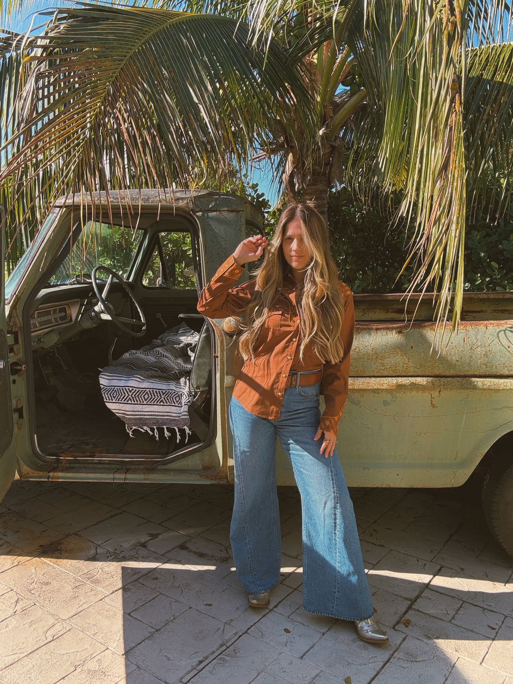 John Wayne Western Pearl Snap Button Up Top In Brown