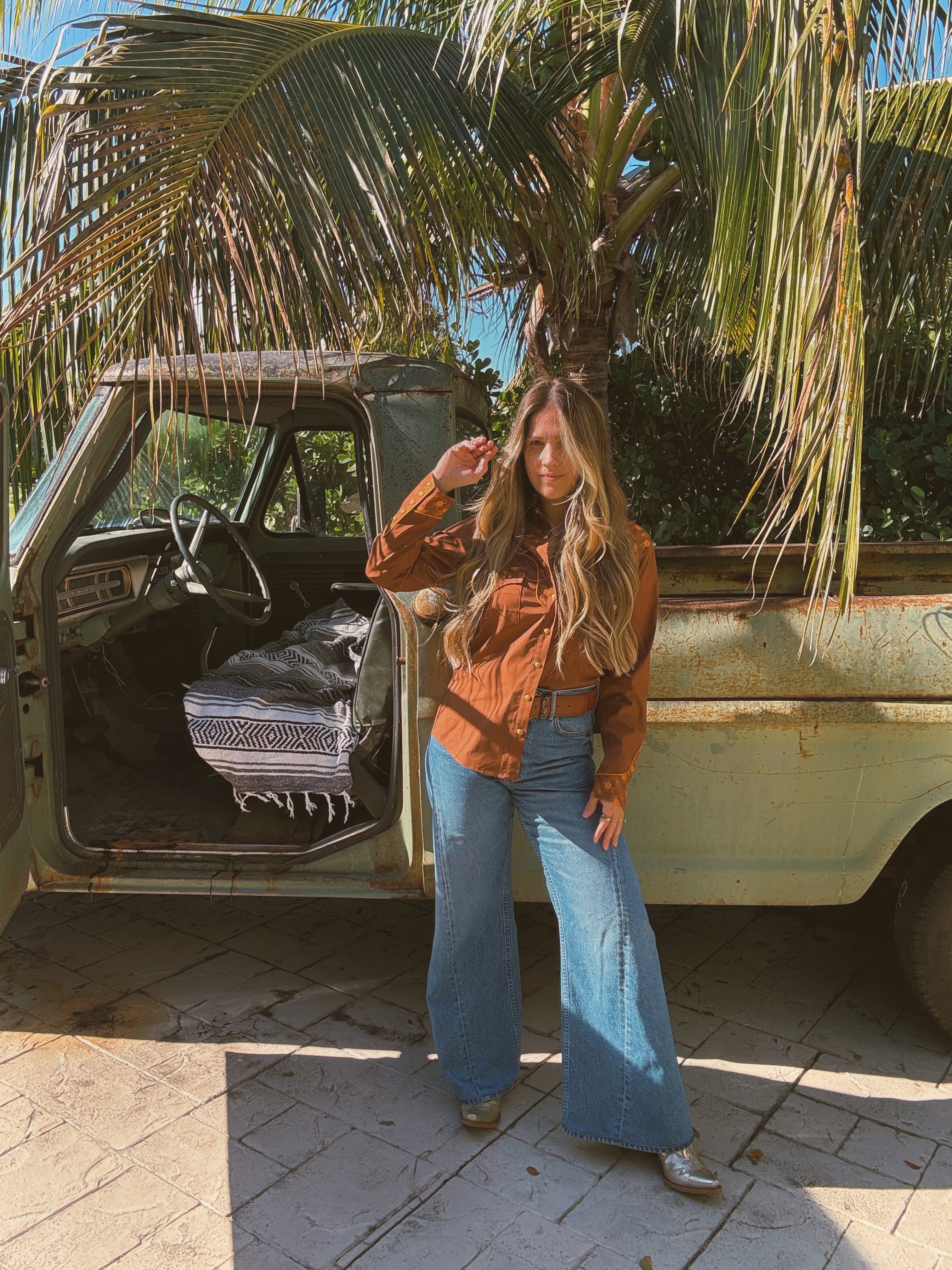 John Wayne Western Pearl Snap Button Up Top In Brown