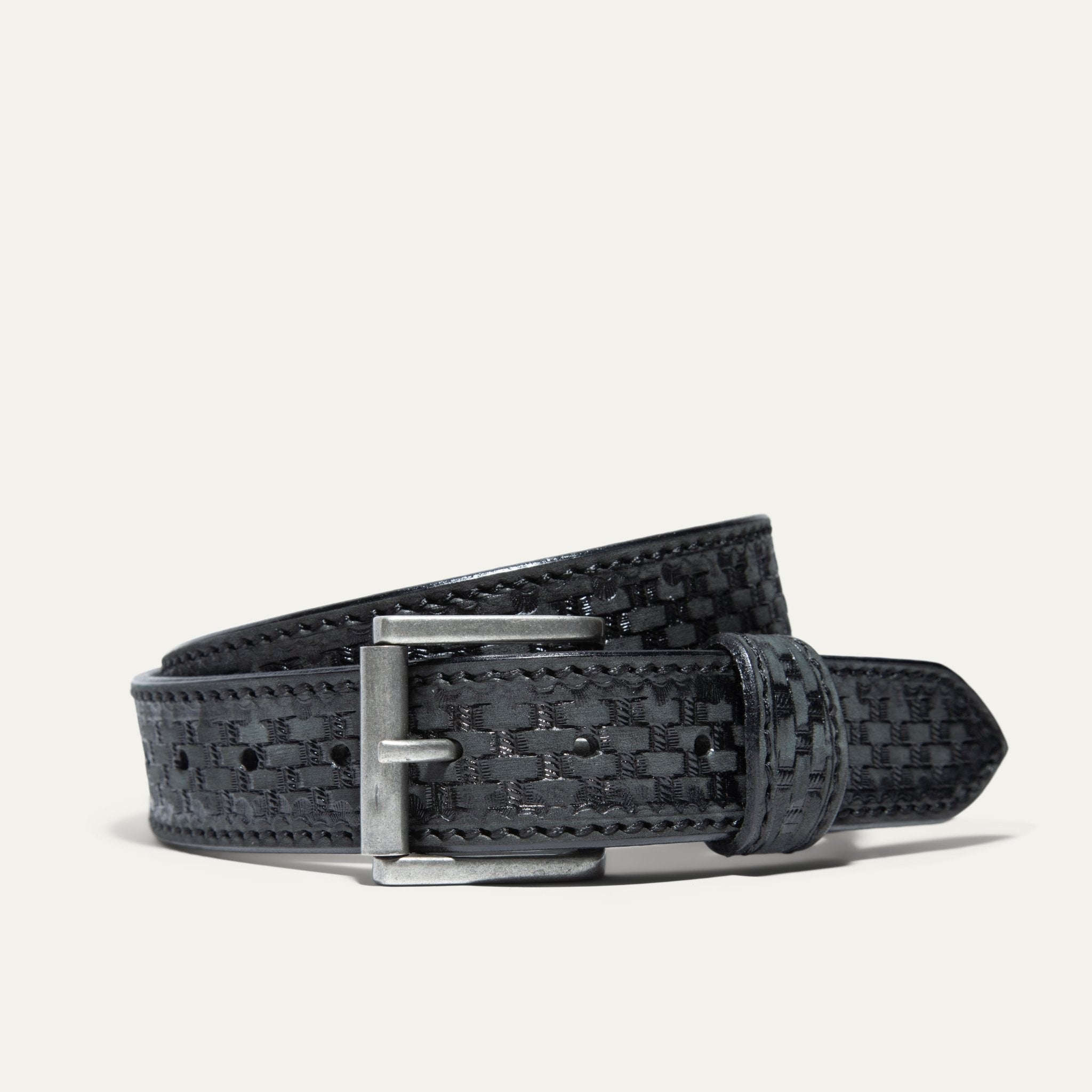HAND-TOOLED BASKETWEAVE JEAN BELT