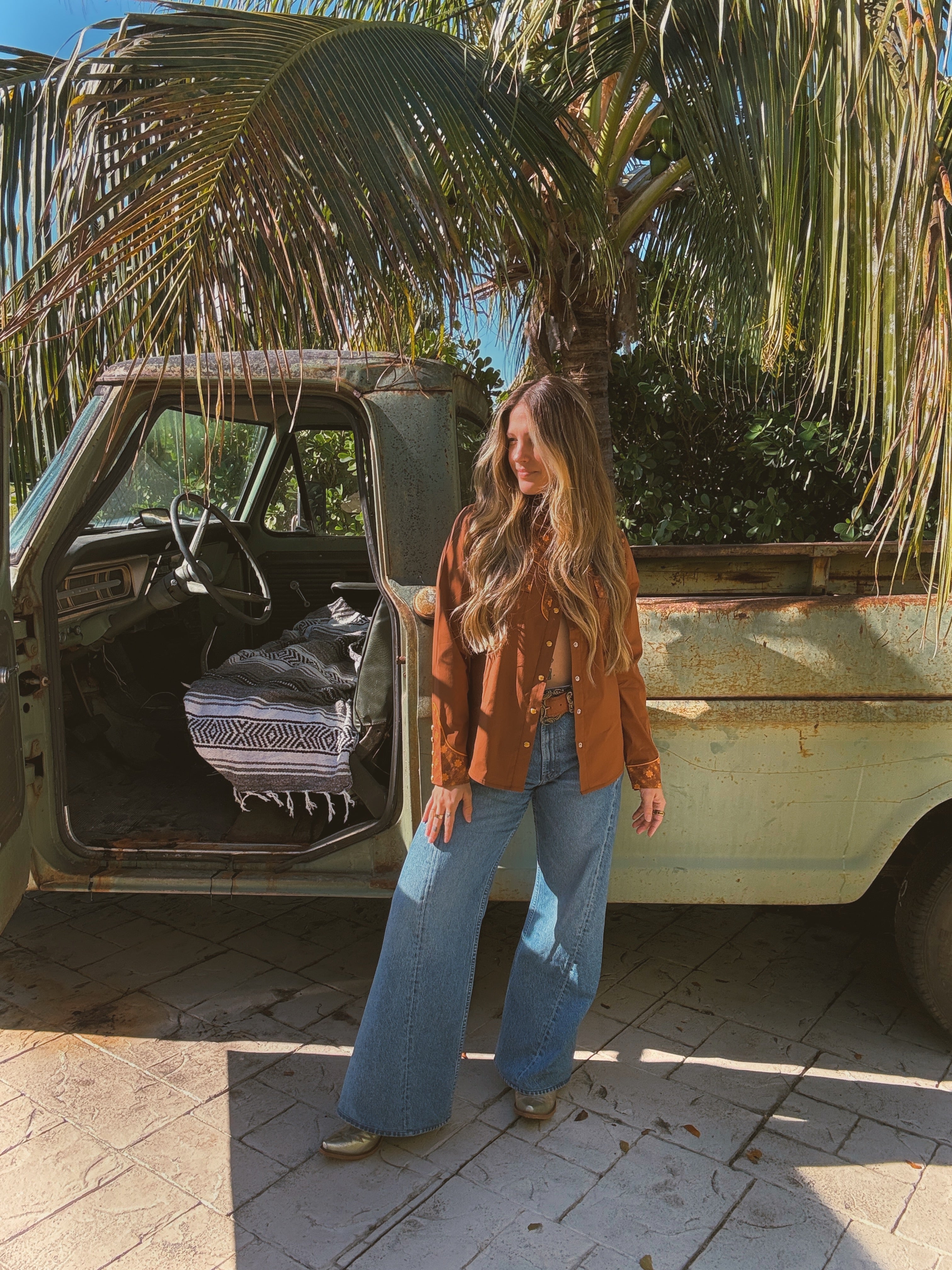 John Wayne Western Pearl Snap Button Up Top In Brown