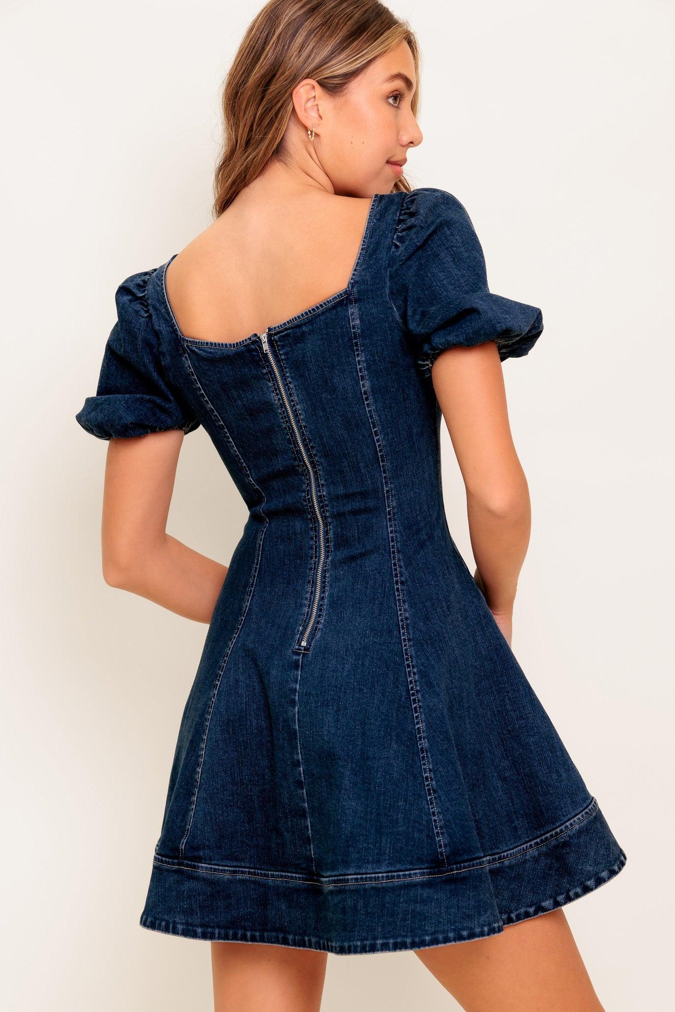 DARK MIDNIGHT DENIM MINI DRESS