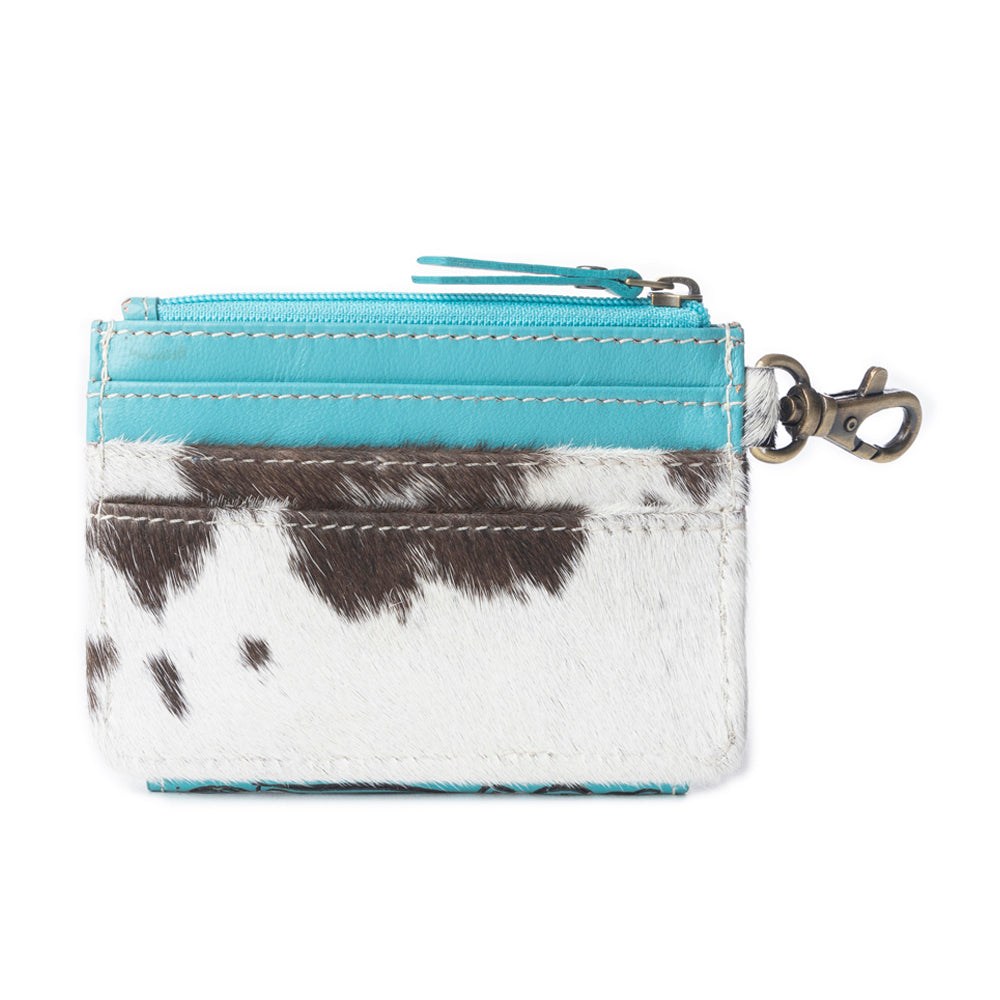 Myra Wildflowers of the Prairie Embossed Leather Wallet with Hairon - Turquoise Snap Mini Wallet with Coin Pouch for Women