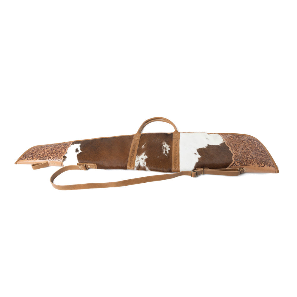 Myra Redstone Divide Handtooled Hairon Leather Gun Case in Mocha Brown