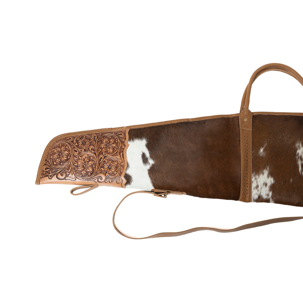 Myra Redstone Divide Handtooled Hairon Leather Gun Case in Mocha Brown