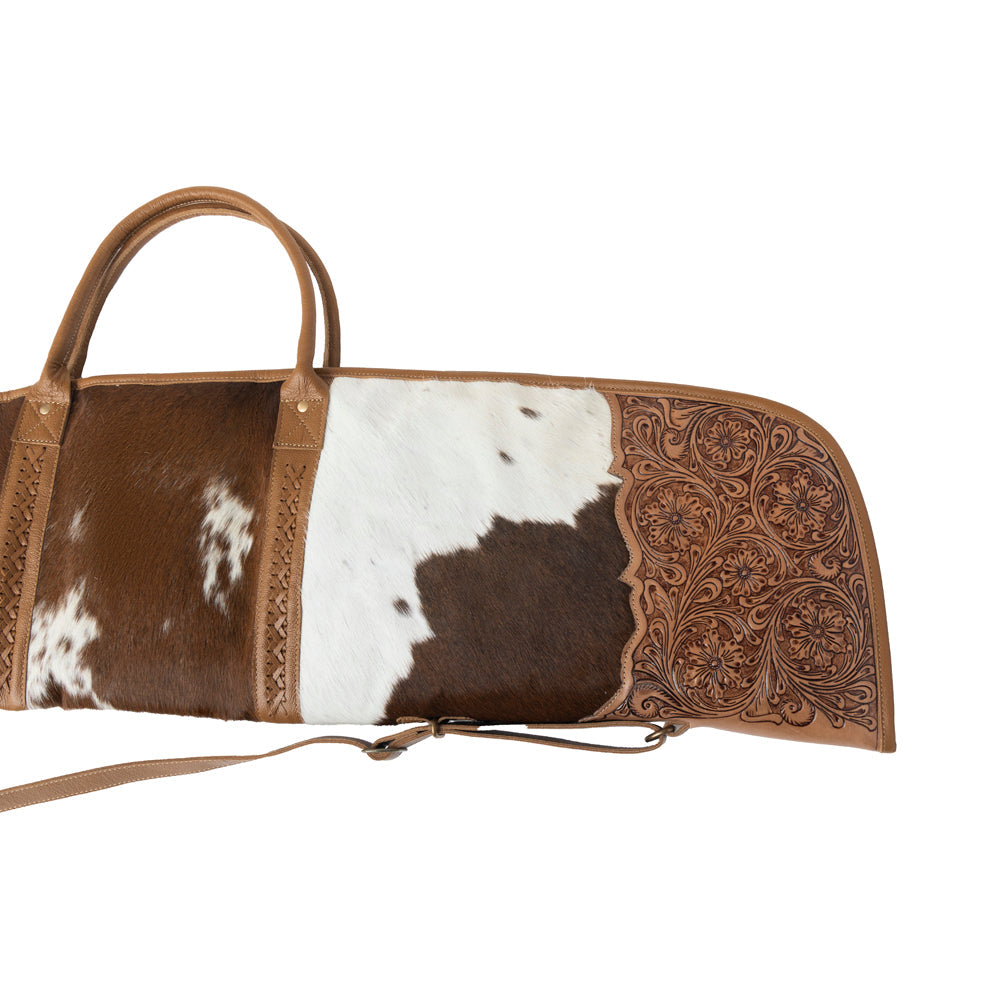 Myra Redstone Divide Handtooled Hairon Leather Gun Case in Mocha Brown