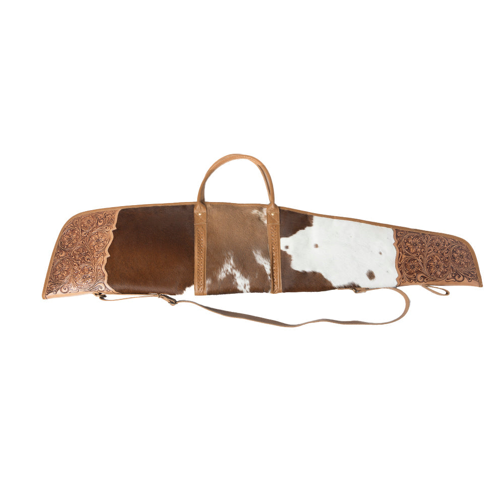 Myra Redstone Divide Handtooled Hairon Leather Gun Case in Mocha Brown