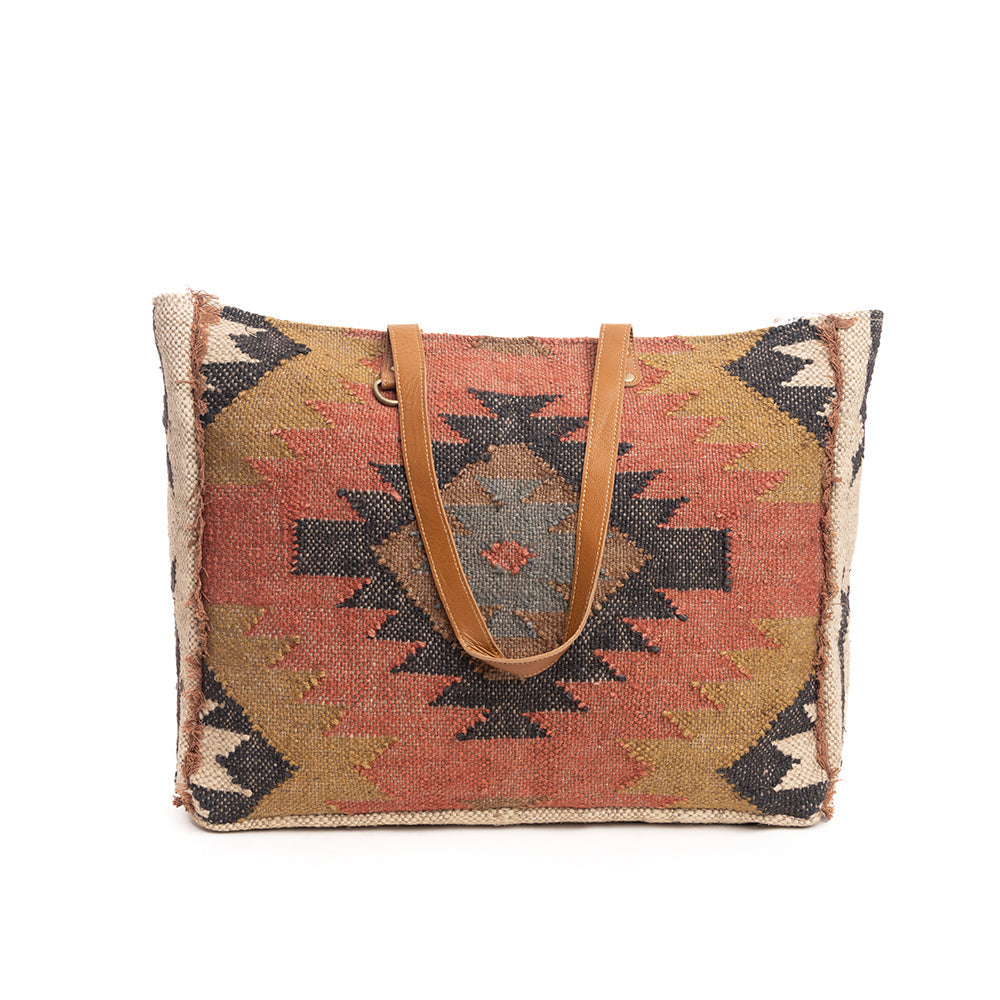 Myra Kaliko Hill Canvas Weekender Bag for Women Handwoven Boho Print with Dual Shoulder Handles