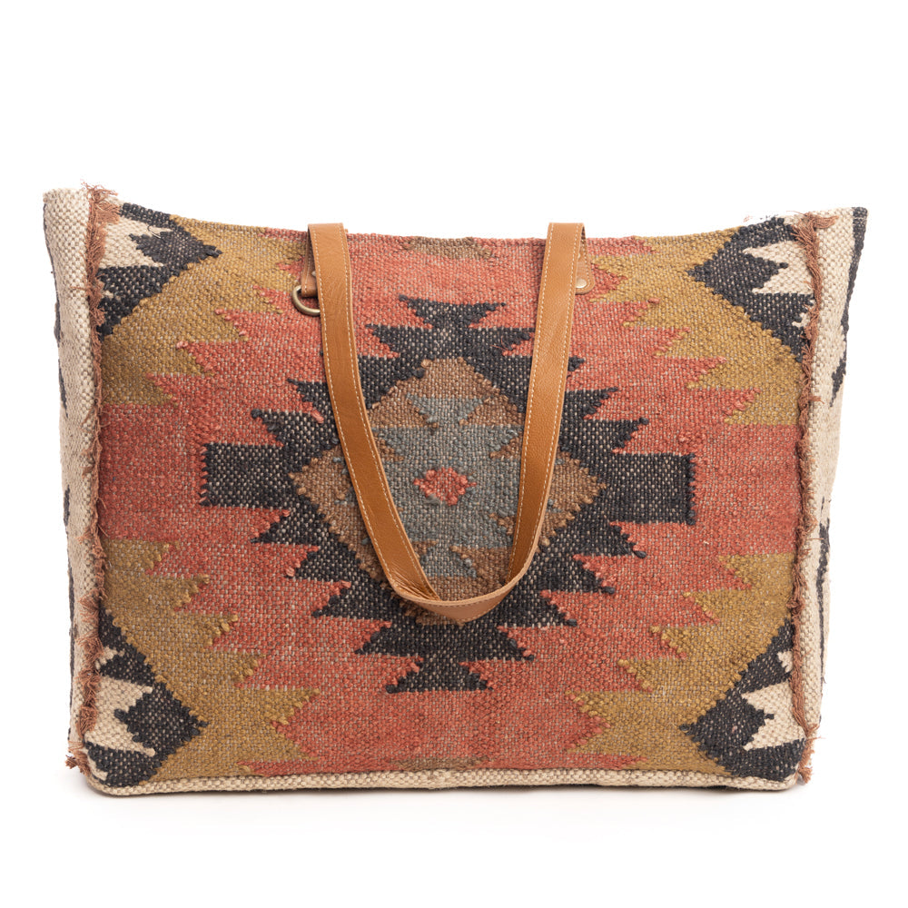 Myra Kaliko Hill Canvas Weekender Bag for Women Handwoven Boho Print with Dual Shoulder Handles