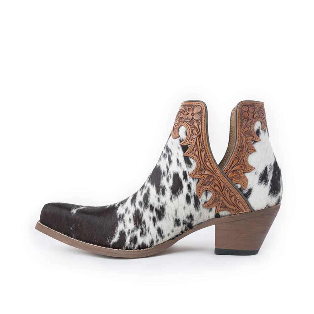 Myra Cassidy Trail Split-Top Leather Boots - Pointed Toe, Low Block Hairon Hide Heels for Ranch Adventures
