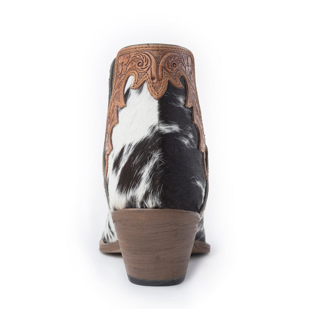 Myra Cassidy Trail Split-Top Leather Boots - Pointed Toe, Low Block Hairon Hide Heels for Ranch Adventures