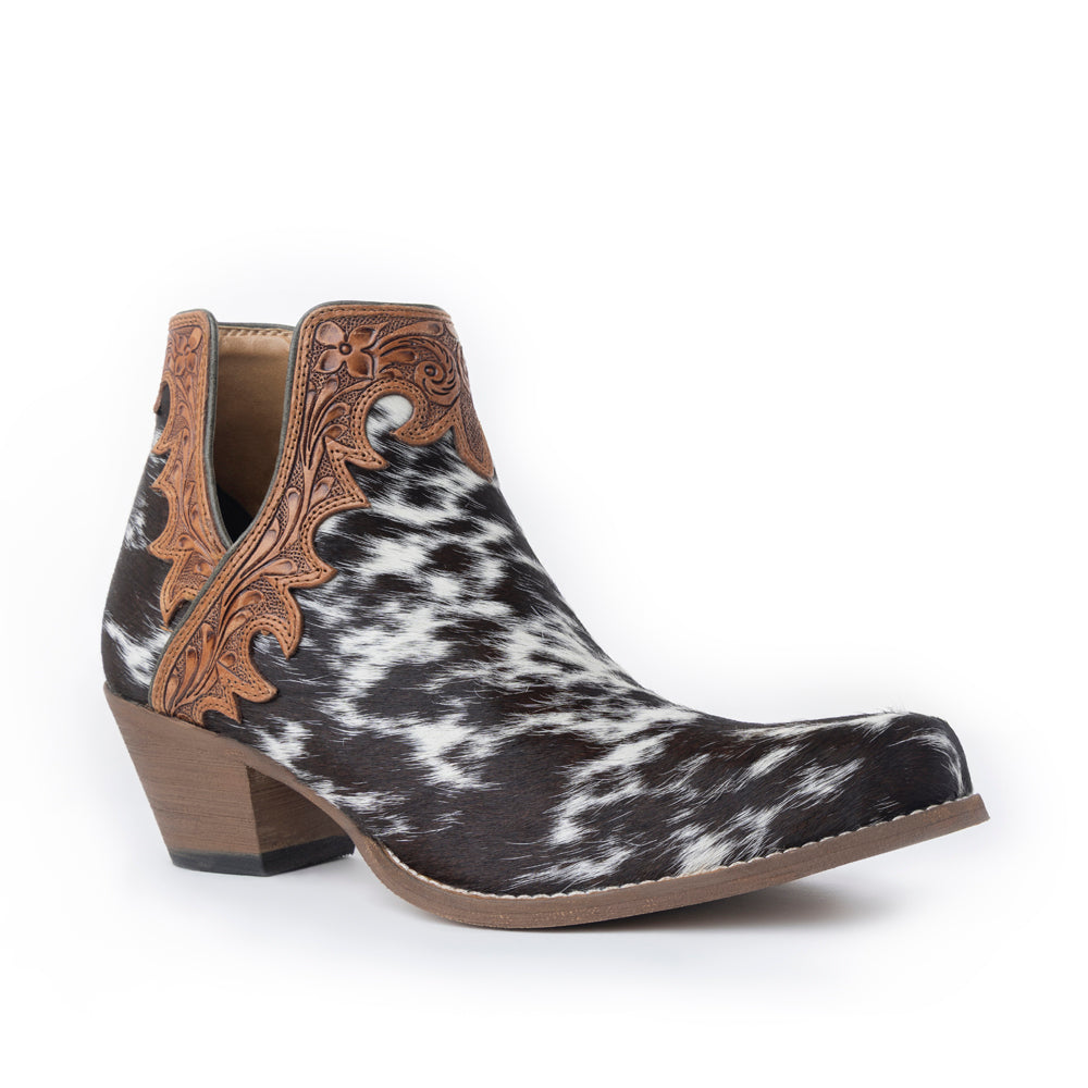 Myra Cassidy Trail Split-Top Leather Boots - Pointed Toe, Low Block Hairon Hide Heels for Ranch Adventures