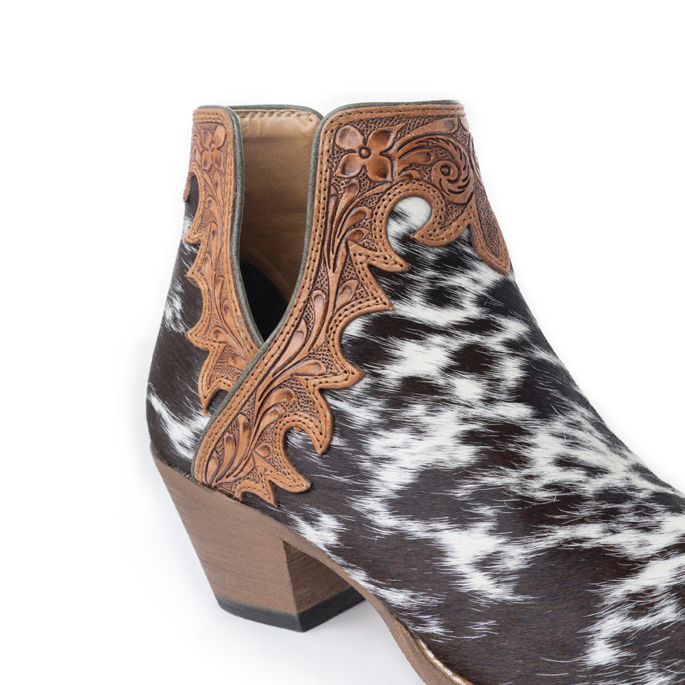 Myra Cassidy Trail Split-Top Leather Boots - Pointed Toe, Low Block Hairon Hide Heels for Ranch Adventures