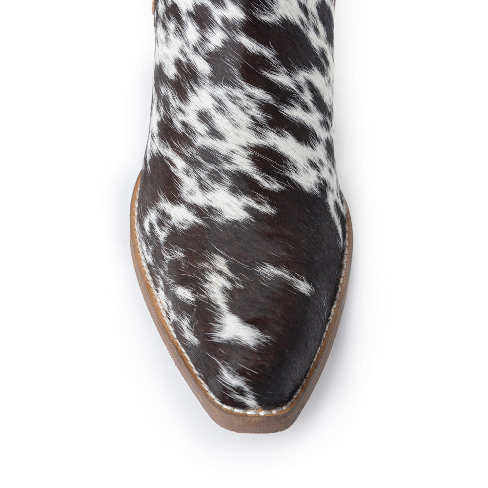 Myra Cassidy Trail Split-Top Leather Boots - Pointed Toe, Low Block Hairon Hide Heels for Ranch Adventures